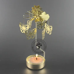 Silver plated metal etching rotating spinning tea light candle holder SCH-029