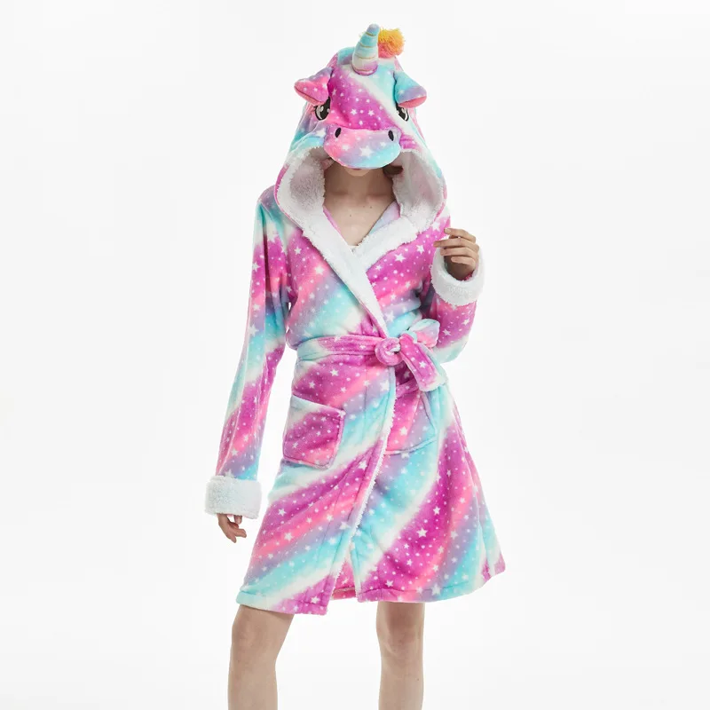 AIMINYZ animated bathrobes for women unicorn sleepwear animal robe for adults night gown flannel winter warm cartoon  men cute