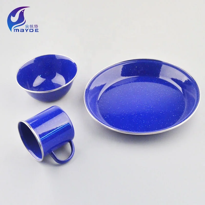 Round cast iron blue enamel dish pan dinner plates restaurant 10cm 15cm 20cm enamel dinner plate