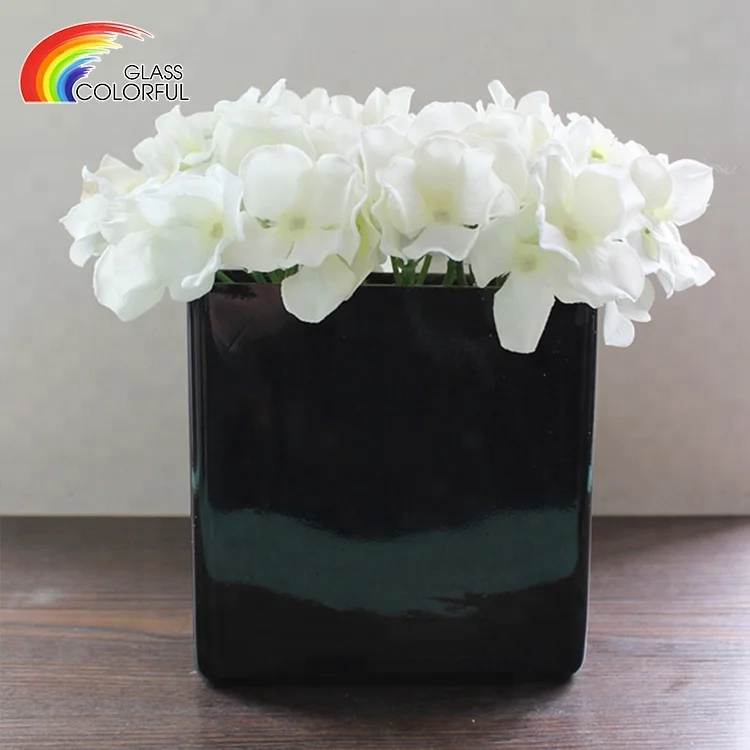 Дешевые цветные стеклянные квадратные стеклянные вазы с цветами