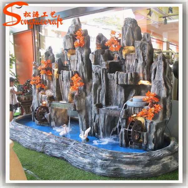Black fiberglass artificial rock garden buddha fountain customized different styles