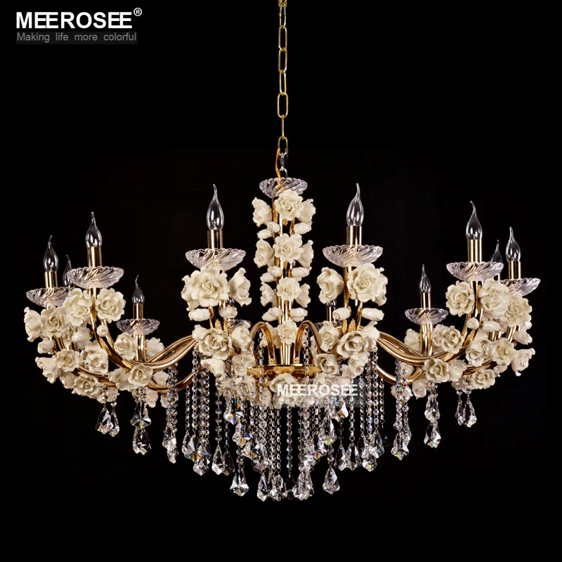 MEEROSEE French Gold Crystal Flower Chandelier Wedding Candelabra Wholesale MD2646