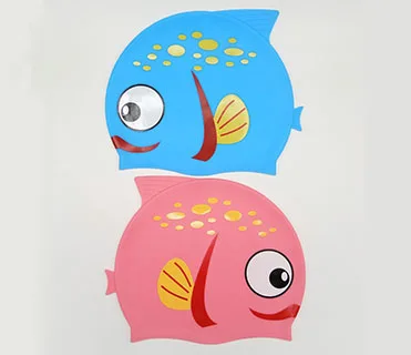 
Multi Styles Fish Shape Kids Size Silicone Swim Caps 