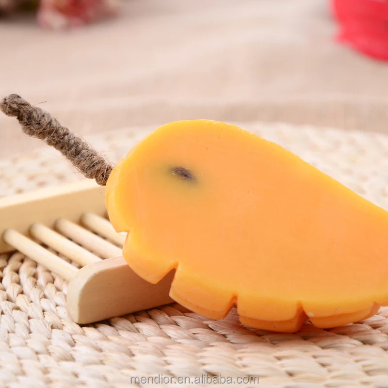 Menior Thai fruit Mango shaped handmade soap with rope home funny hand face soap whitening remove freckle OEM custom brand