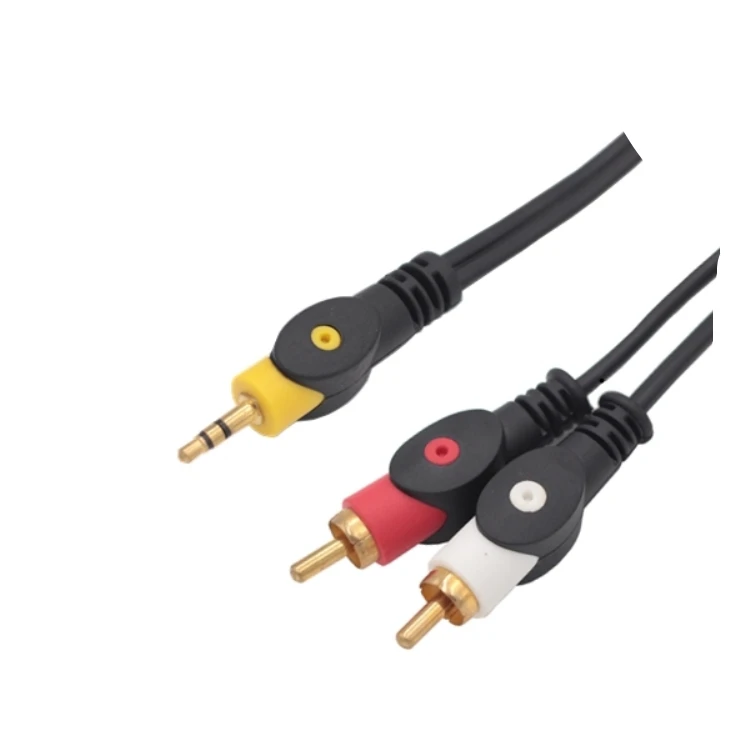 
High Quality Gold Plated Fish eye shape 3.5MM to 2RCA Black RCA AV Audio Video Cable 