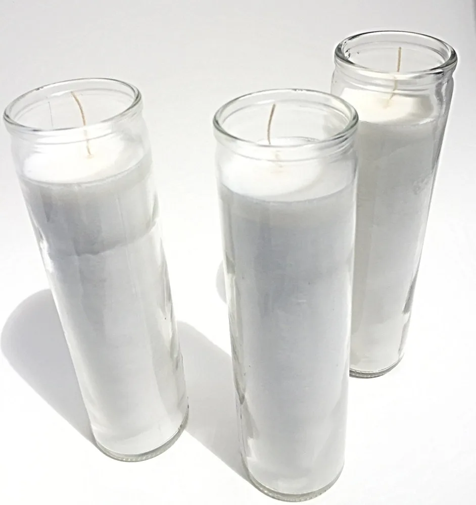Paraffin Wax Novena Vigil Clear plain Glass Jar 5 to 7 Day White Candle for church