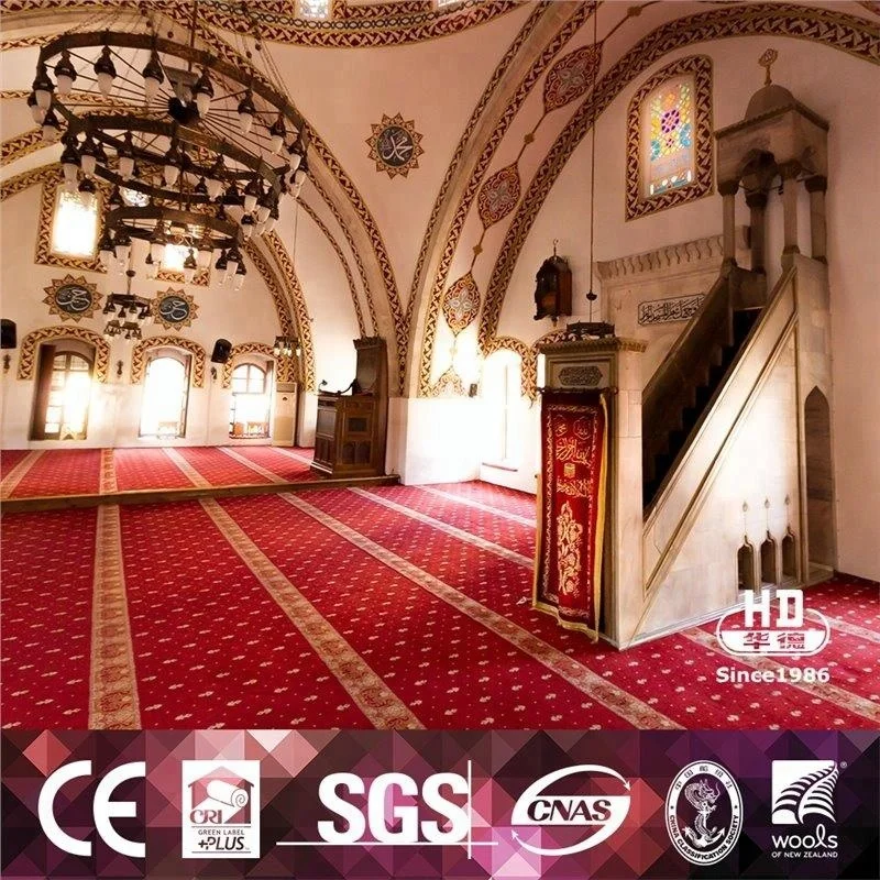 Plain Colour Design Fire Resistance Mosque Printed Prayer Roll Muslin Prayer Rugs for Sales