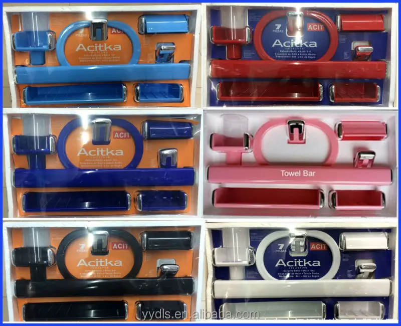 
sanitary wall-mounted bathroom accessory set Colorful Acrylic Bathroom Accessories 7PCS Plastic Bath Hardware Set 