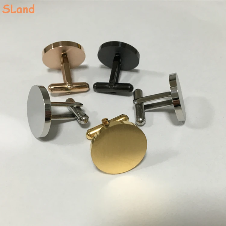 SLand Jewelry wholesale polished & Brushed Silver/Gold/Black/Ros gold Round 316L stainless steel cufflinks blanks for Men