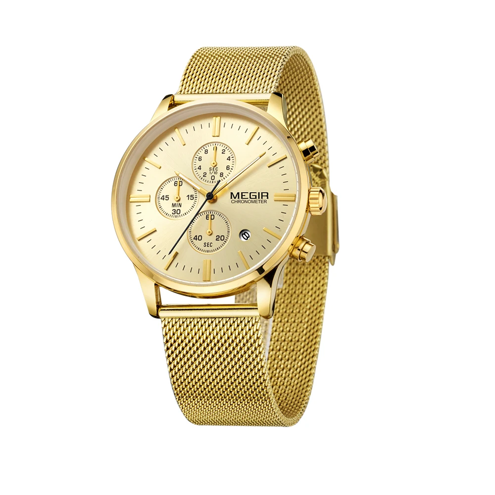 Megir 2011 Couple Watch Stainless Steel Band Water Resistant Quartz Chronograph watch for watches