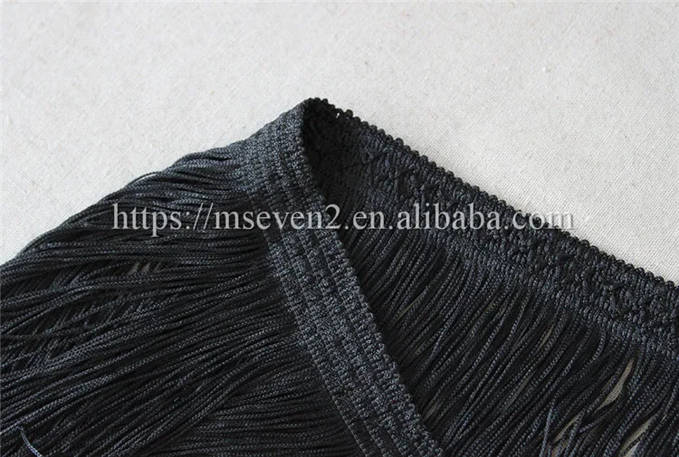 
Hot selling 19cm width black black polyester embroidery tassel fringe for dress 