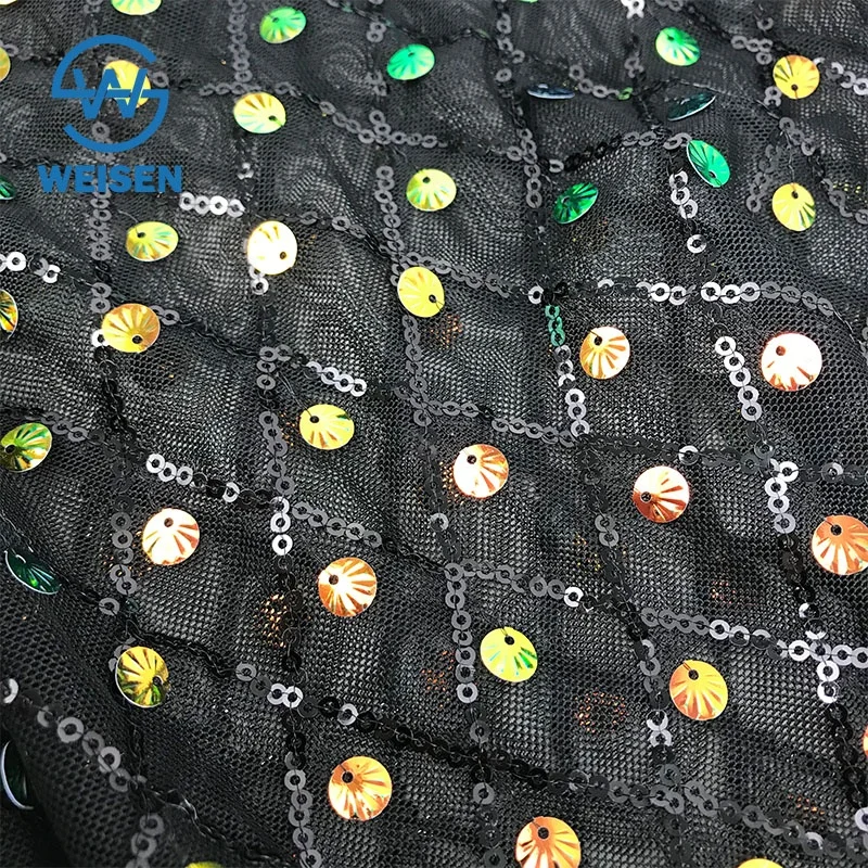 Dance Dress Polyester Stretch 2019 Sublimation Mesh Square Sequin Fabric