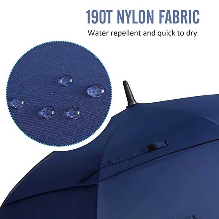 golf umbrella double canopy air vent automatic open golf straight umbrella with shoulder strap logo print for promotion umbrella