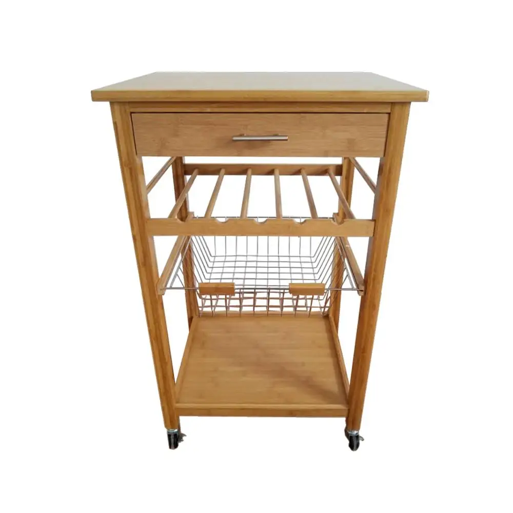 
MDF Kitchen Cart Bamboo Trolley Kitchen Island 