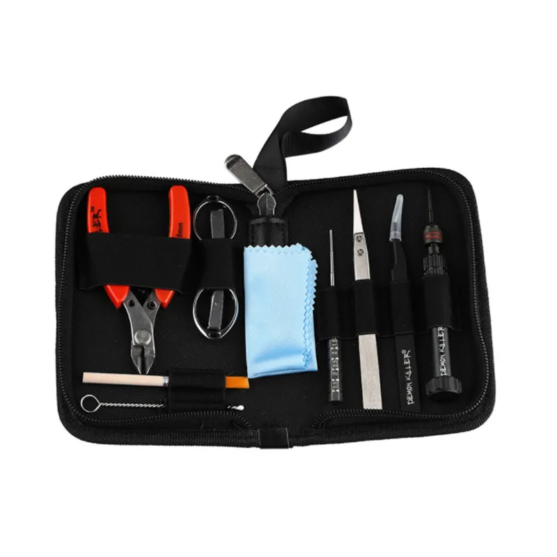 2019 Hot Authentic Demon Killer Vape Tool Bag Kit With Screw DIY Coil Jig Ceramic Tweezer Bent RDA RBA RTA Tank Atomizer