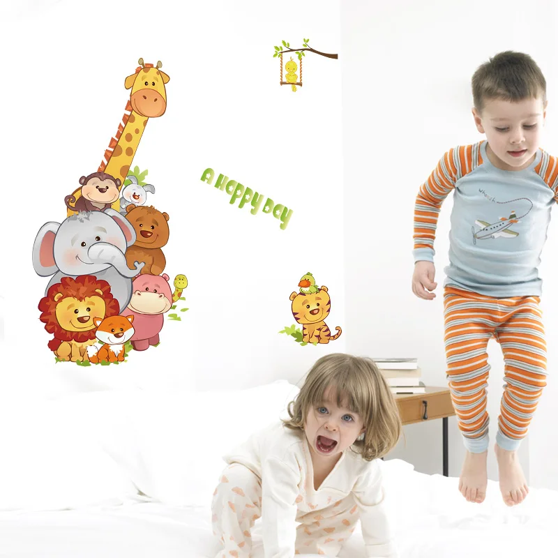 Removable PVC Colorful Animal 3D Kids Sticker Home Decor Background Wall sticker