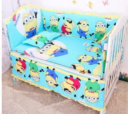 Promotion 6pcs Minions baby bedding bed set baby crib bedding package include bumpers sheet pillow cover