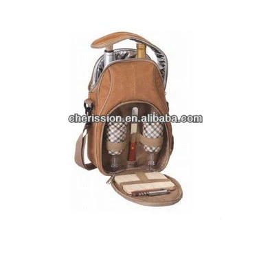 Wine cooler bag backpack with two bottle compartment