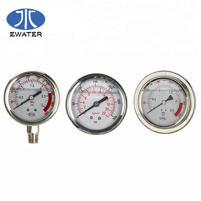 High Quality glycerine filled pressure gauge for water treatment plant system