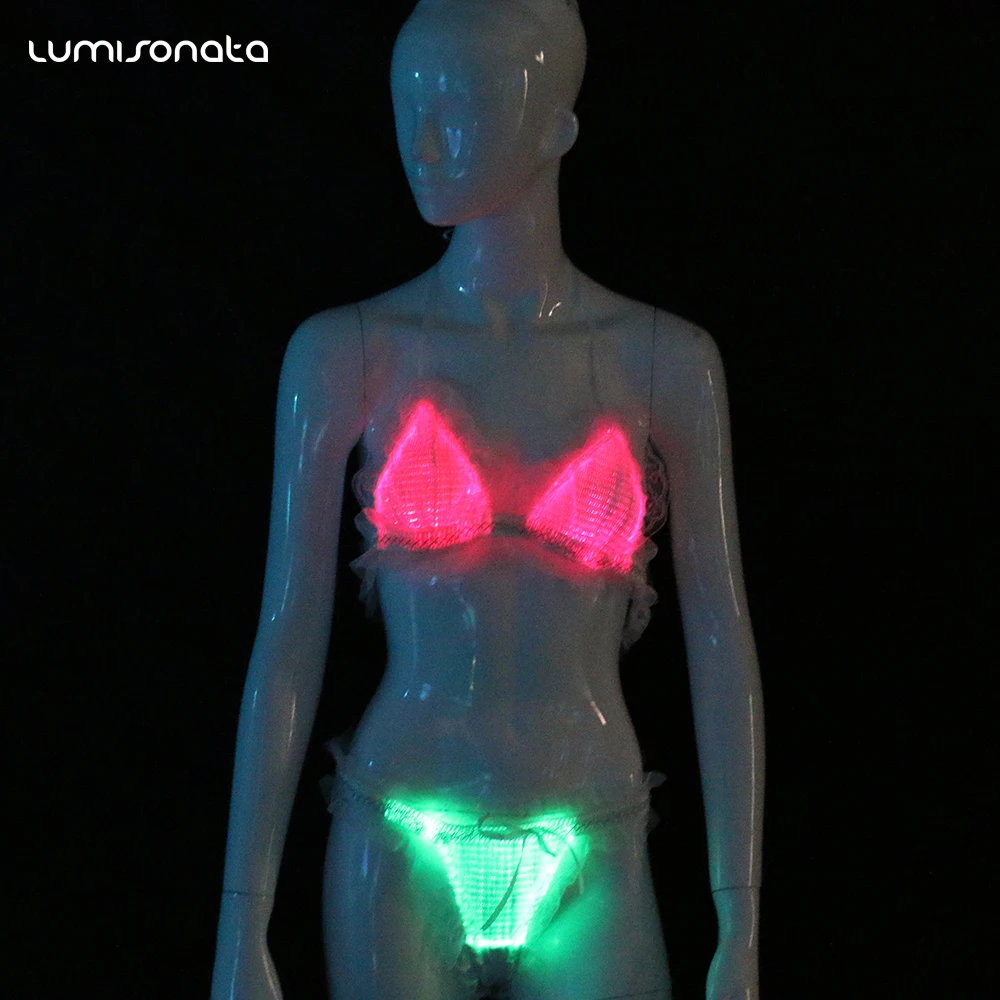 2018 newest lighted natural fiber optical clothes netted underwear led lingerie