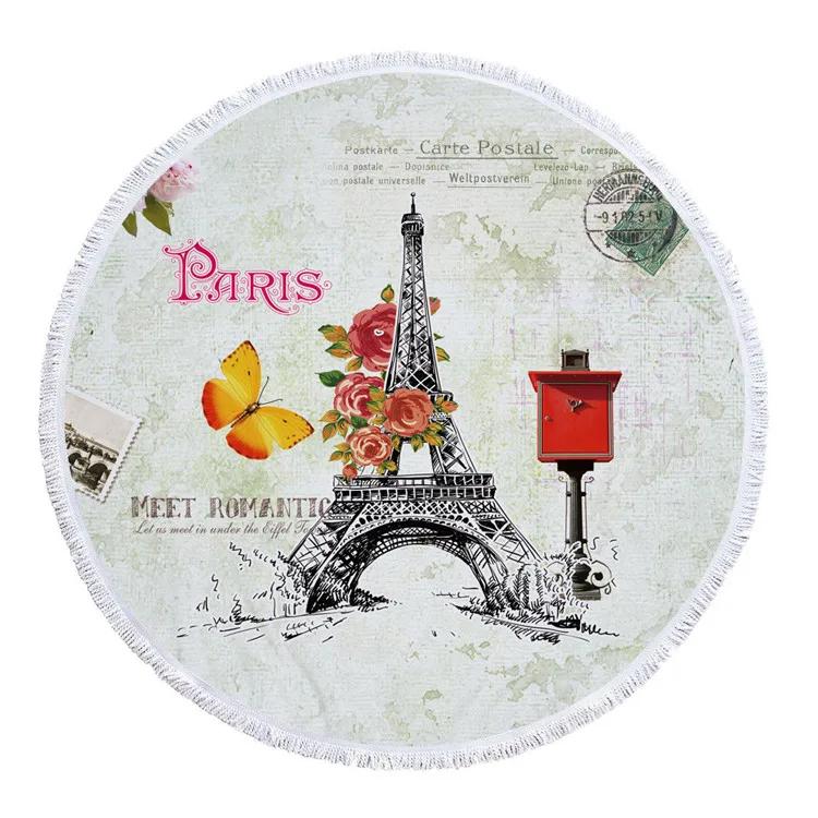 
Multicolor Round Beach Throw Paris Eiffel Tower Round Beach Towel 