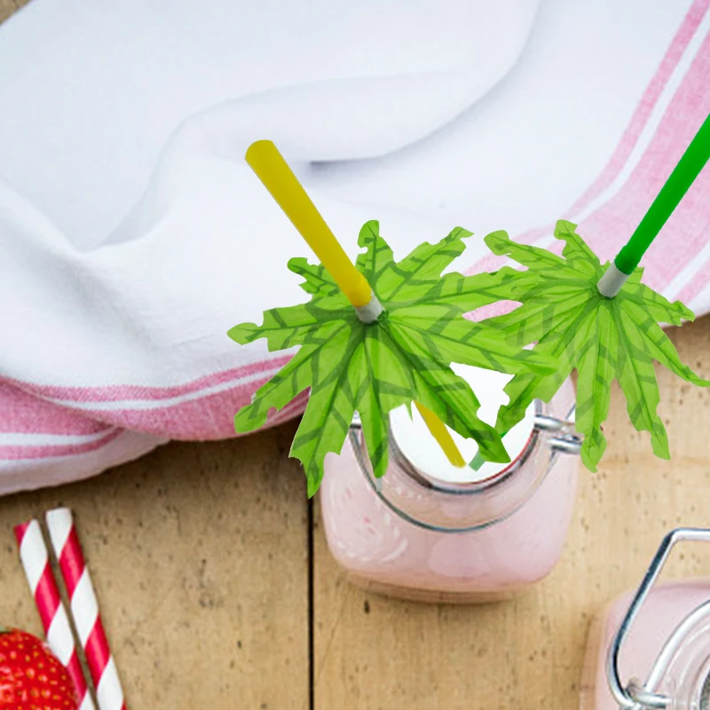 
618087 10pcs Green Coconut Tree Beverages Drinking Straws Umbrella Disposable Party Straw DIY Decoration Bar Accessories 