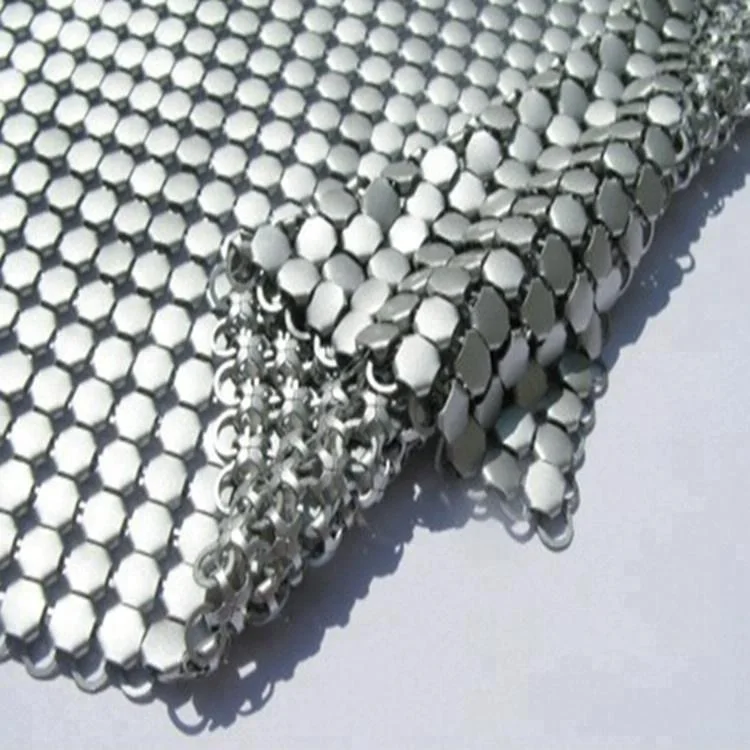 Silver sequin metallic/aluminum metal mesh fabric