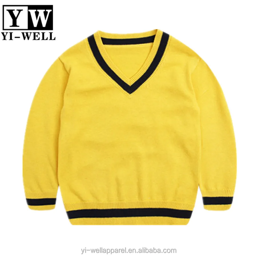 Primary kids school uniform acrylic knit V neck pullover sweater