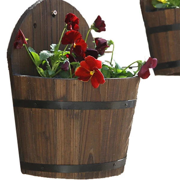 Wood Wall mounted Flower Pots Wooden Half Barrel flower pot