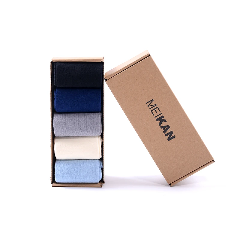 MEIKAN Colorful Uniform Elite Thin Cotton Plain White Gray Black Cotton Ribbed Business Crew Socks Mens Socks