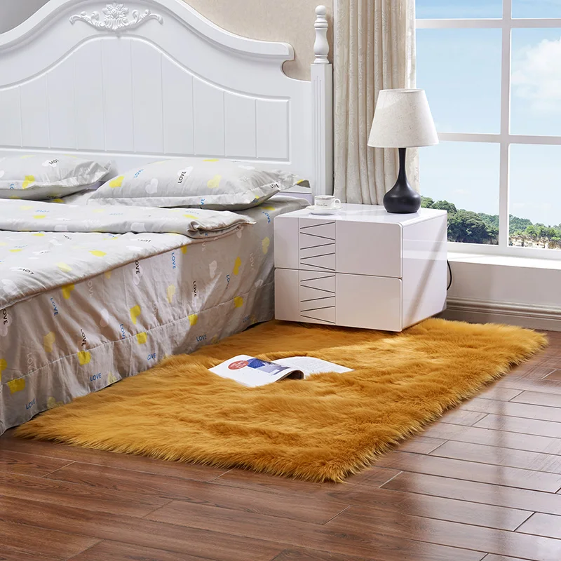 Wholesale Shaggy Soft Floor Area Carpet High quality rectangle fluffy tapetes faux fur rug for bedroom decoration
