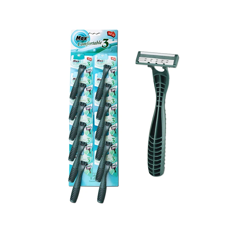 Plastic handle 3 blade Shaving mens Razor with hanging card razor
