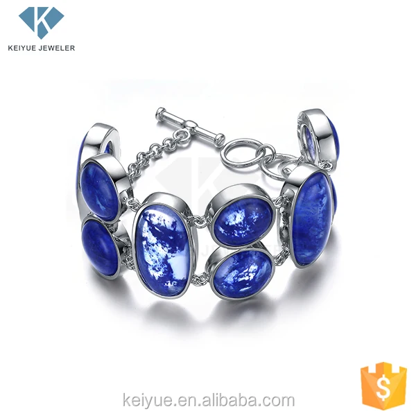 Keiyue new products blue stone white gold plated silver 925 cheap slap bracelets