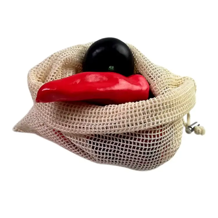 Reusable 100% cotton mesh produce bags for shopping/grocery fruit vegetable 36*40cm