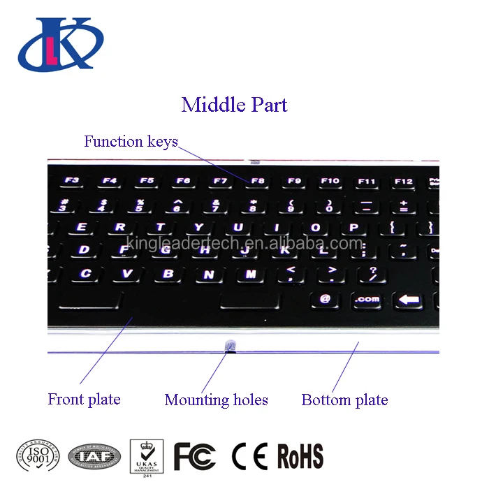 anti-vandalism black metal keyboard with Function keys and number keypad