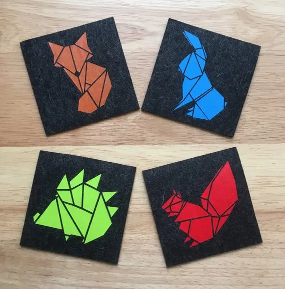 Geometric Animals Fox Hare Hedgehog & Squirrel Felt Drink Coaster as a Stylish Felt Holder