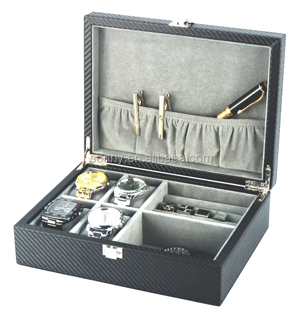 OEM Custom PU Leather Organizer Cuff links Tie Clips Sunglasses Watch Box Jewelry Box