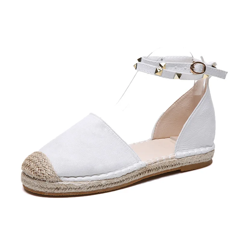 
LFZ-222 2020 New Design Ladies Large Size Hemp Rope Rivet Sandals Women Casual Shoes Single Shoes 