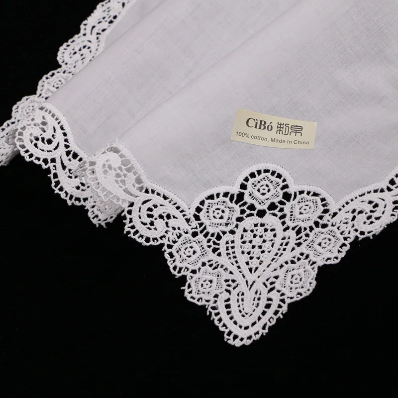 A005-R : White premium cotton lace handkerchiefs crochet hankies for women/ladies wedding gift