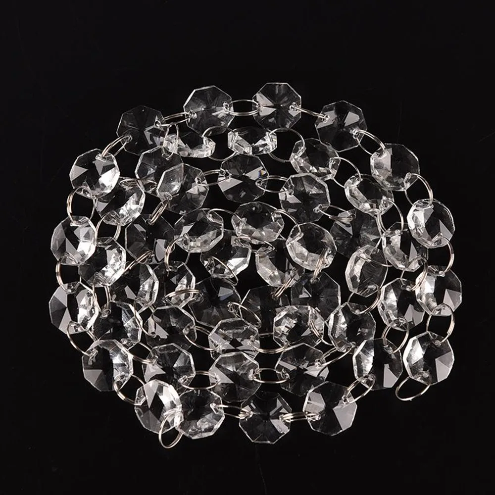 New Arrive 100m 14mm Glass Octagon Beads Chain Clear Crystal Garland Strand Wedding&Christmas Party Event Home Decoration
