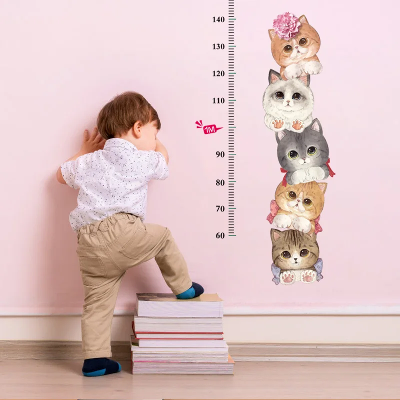 SK7178 Growth Chart Height Cats Nursery Kids Animal Wall Sticker