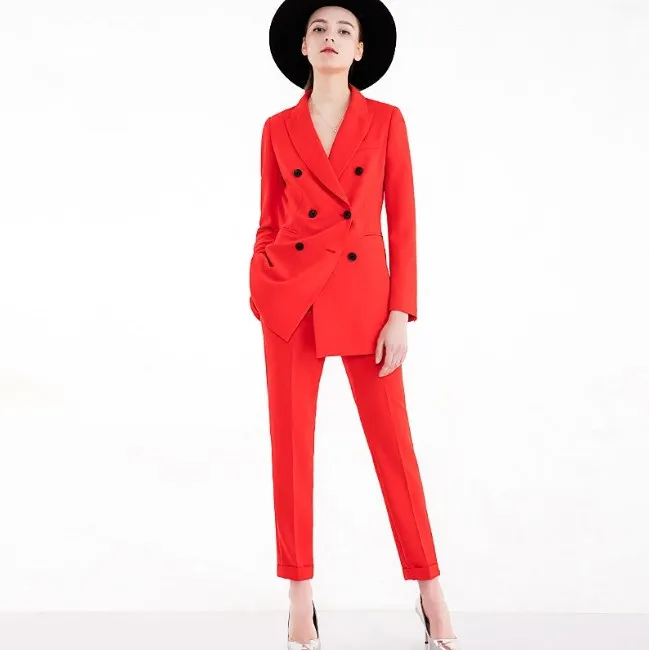 Modern Office Wears Worsted Wool Fabric Double breasted Ladies Suit Pants for Women Formal