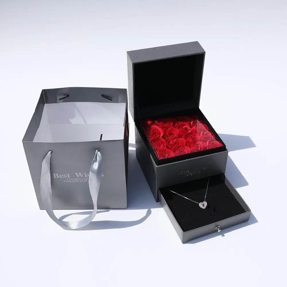 2022 Hot Sales New Design Jewel Case  Rose Flower Box With Drawer For Jewelry