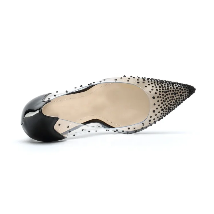 Transparent pvc sexy pointed toe women crystal diamond fashion shoes ladies stiletto high heel shoes