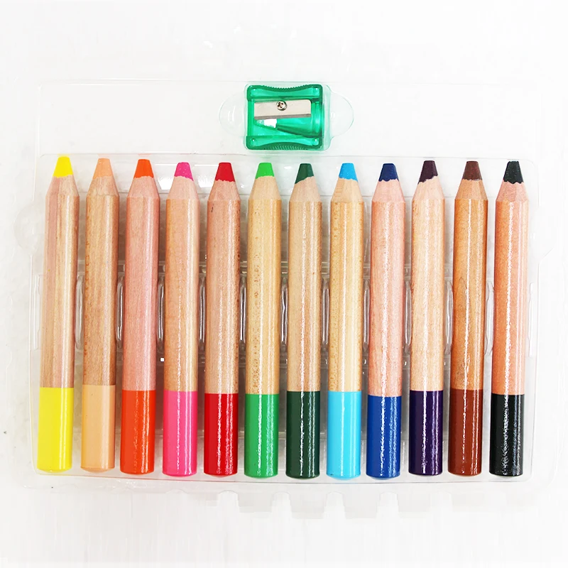 3-in-1 Jumbo Woody Caryon Color Pencil Round and Hexagonal Watercolor Crayon for Baby and School Use Made of Paper