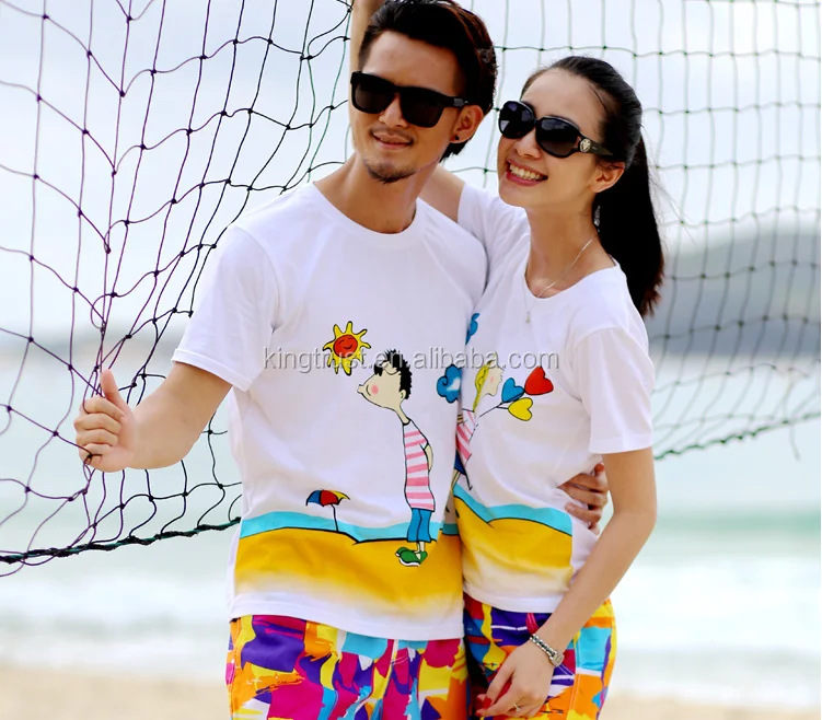 
Promotional family clothing sets design for lover couple printing softtextile t shirt 