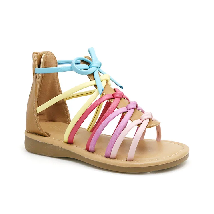 Summer Fashion Back Zip And Rainbow With Cross Straps Bow Sandals Children Girls