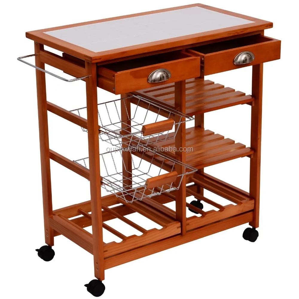 New Nature Good Quality Wooden Bamboo Kitchen Trolley