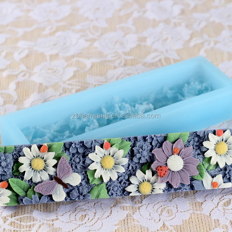 D0027 Large Handmade Flowers Bar Shape Loaf Silicone Soap Molds