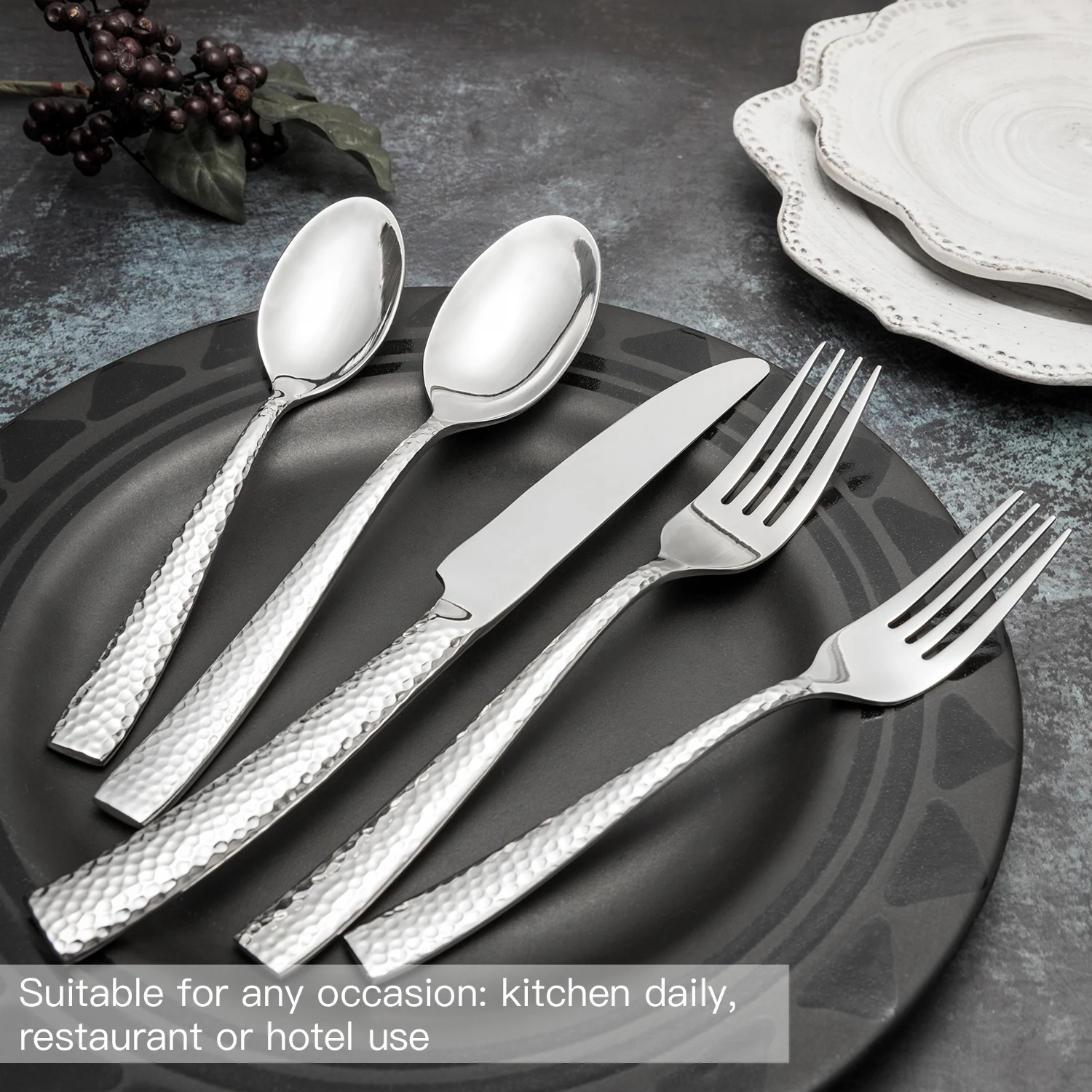 Wholesale forged stainless steel hammered silver cutlery set for wedding